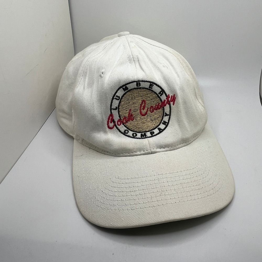 Vintage Cook County‎ Lumber Co Hat KC Brand Promo Cap White Brim 90s Snapback